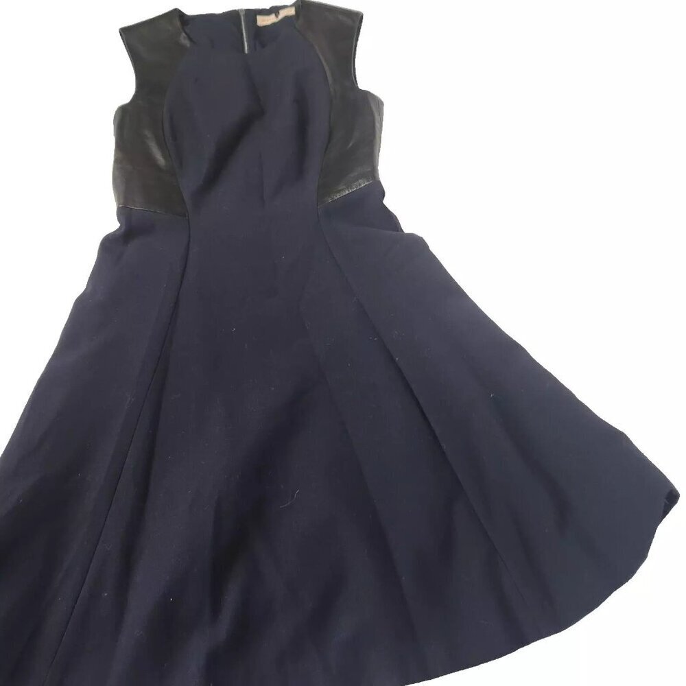 Rebecca Taylor Women's Size 2 Leather Trim Fit Flare Dress - Picture 8 of 8